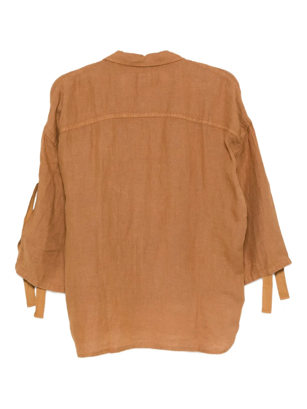 120% Lino Tie-cuff Linen Shirt In Brown