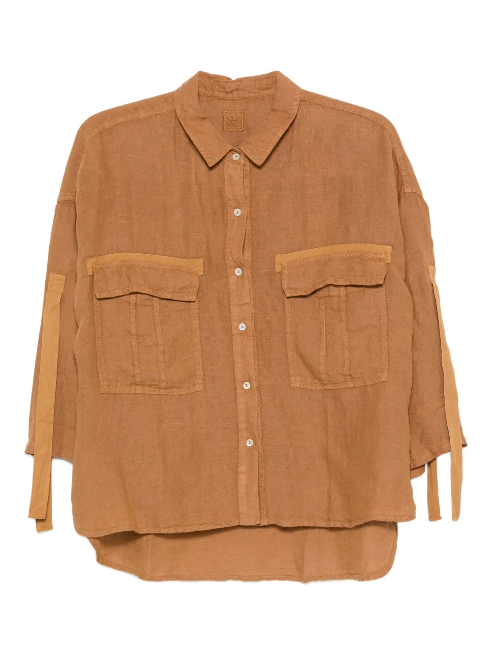 120% Lino Tie-cuff Linen Shirt In Brown