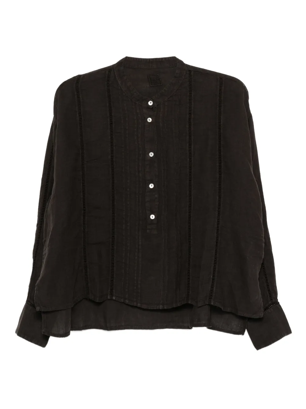 120% Lino Linnen blouse met knoopdetail Zwart