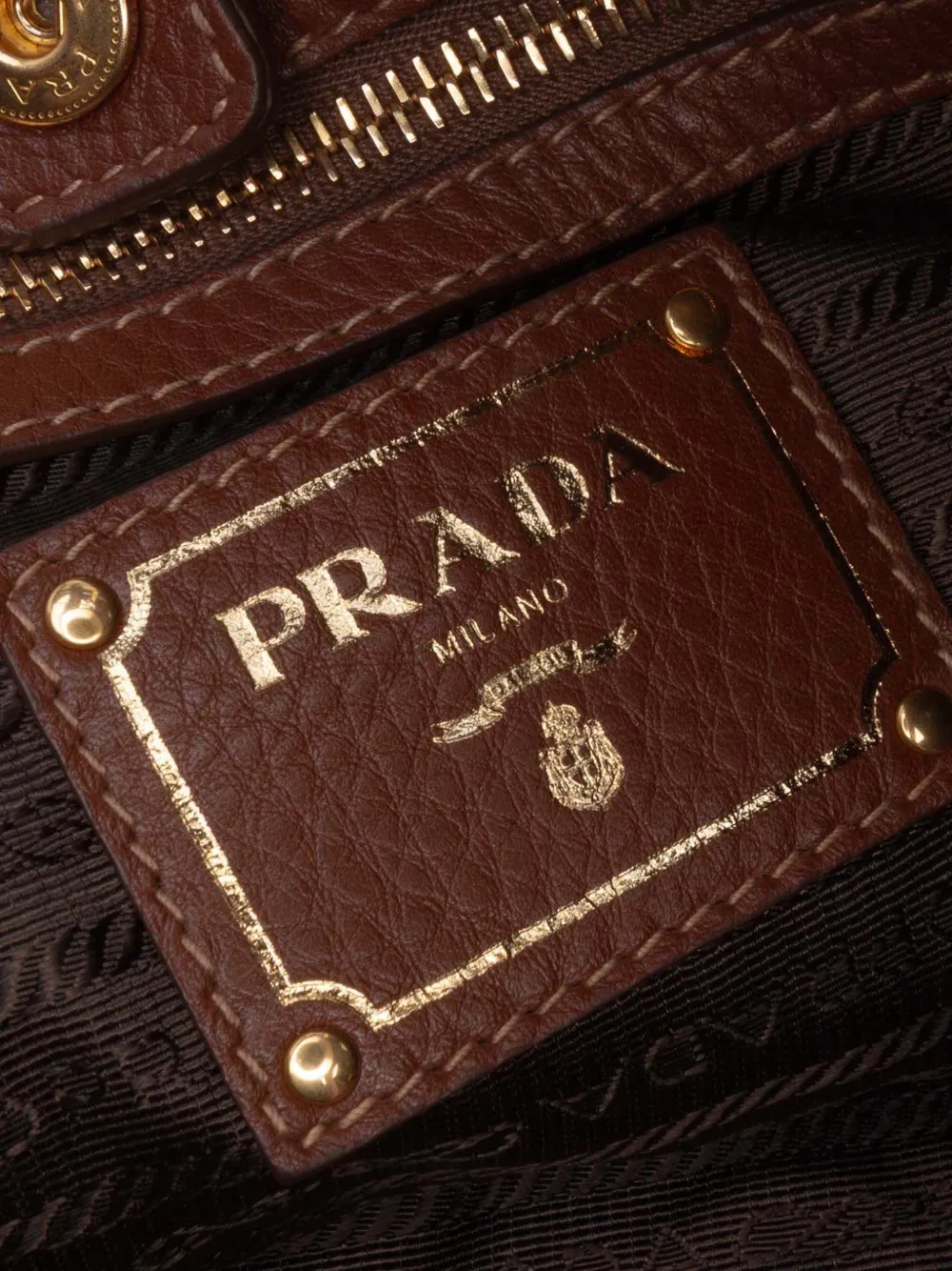 Pre-owned Prada 2000-2025 Vitello Daino Side Zip Shopper Tote Bag In Brown