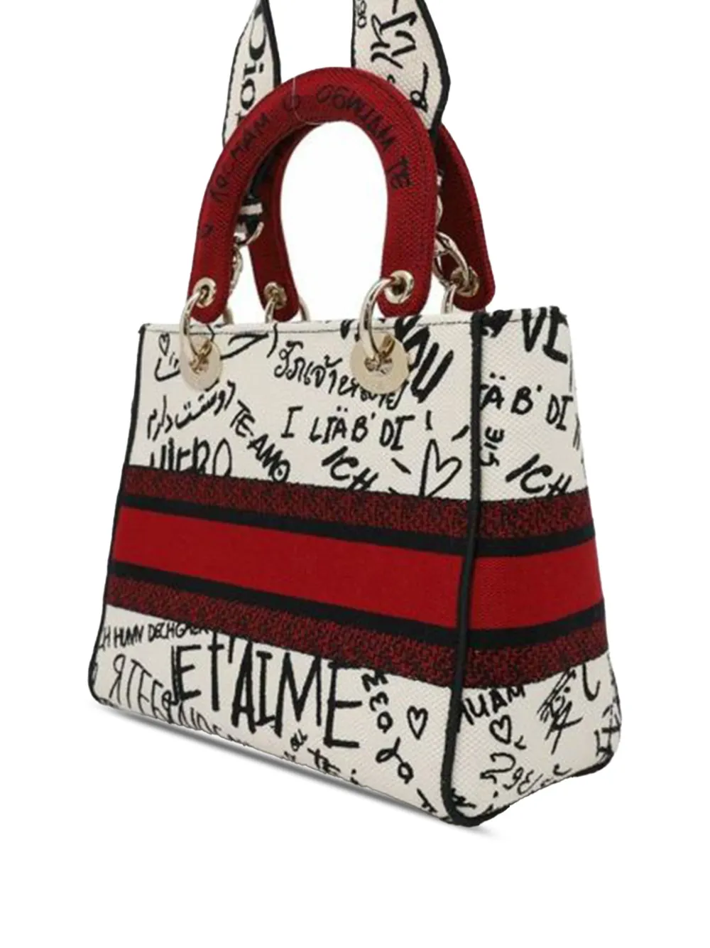 Pre-owned Dior 2021-2025 Medium Canvas Amour Graffiti Lady D Lite Satchel In Red