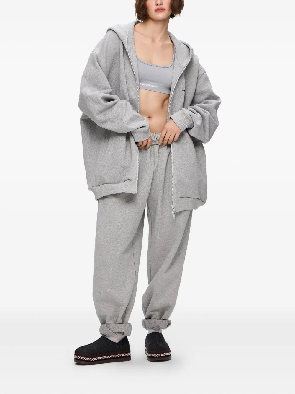 Monochrome Zip-up Hoodie In Gray