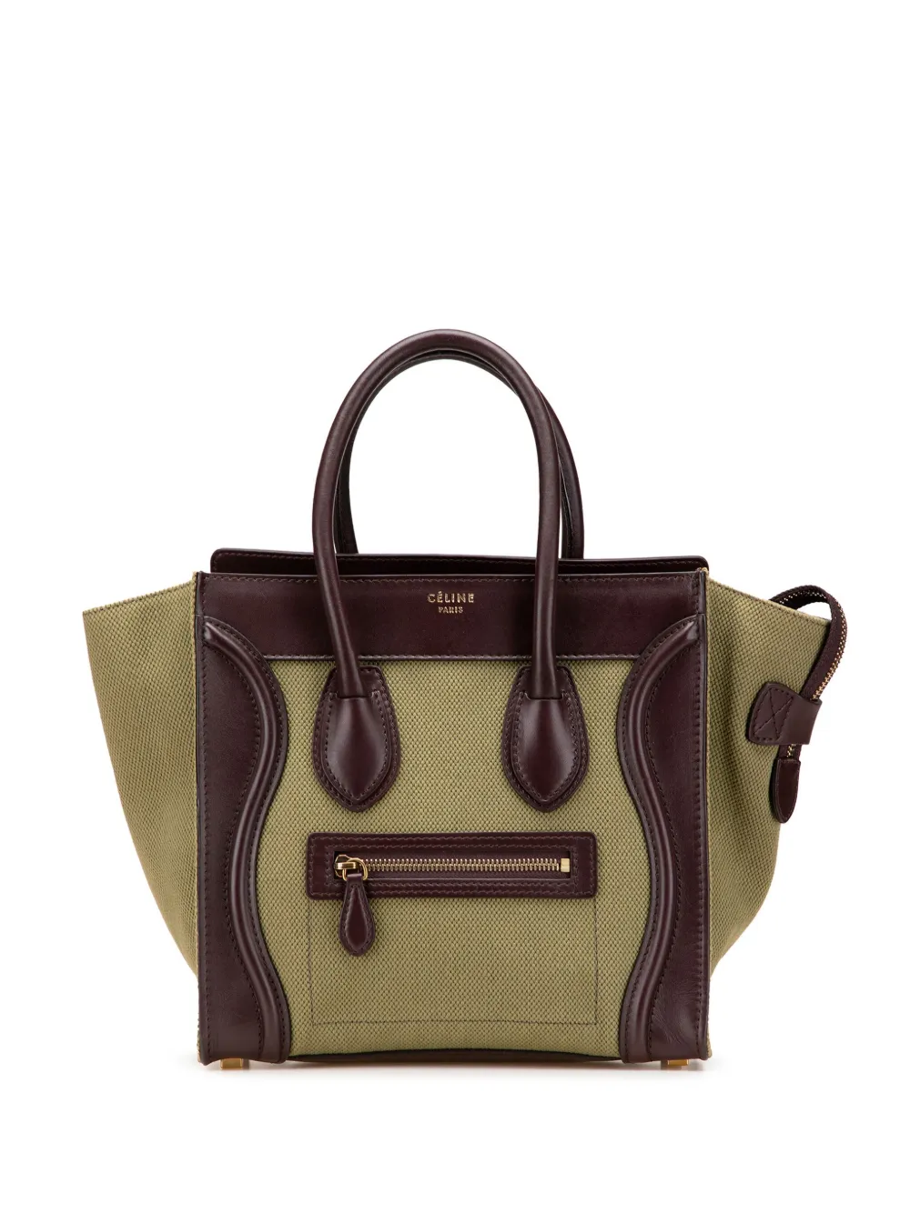 Pre-owned Celine 2012 Micro Bicolor Leather Trimmed Canvas Luggage Tote Handbag