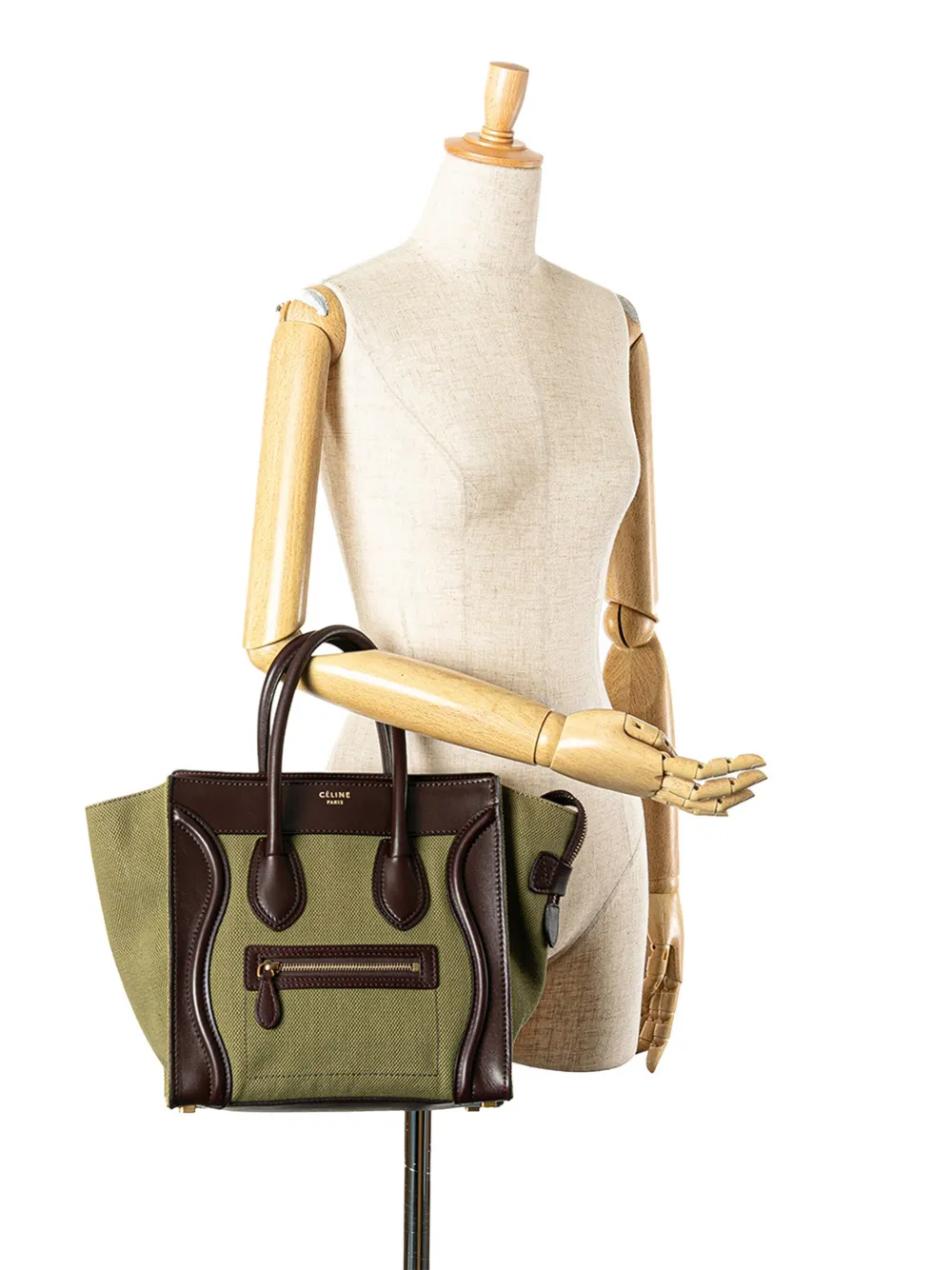 Pre-owned Celine 2012 Micro Bicolor Leather Trimmed Canvas Luggage Tote Handbag