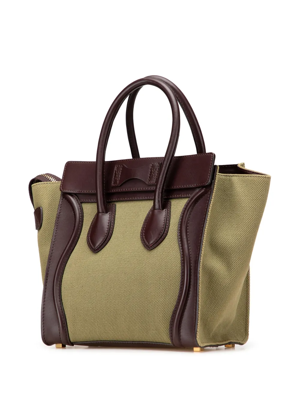 Pre-owned Celine 2012 Micro Bicolor Leather Trimmed Canvas Luggage Tote Handbag