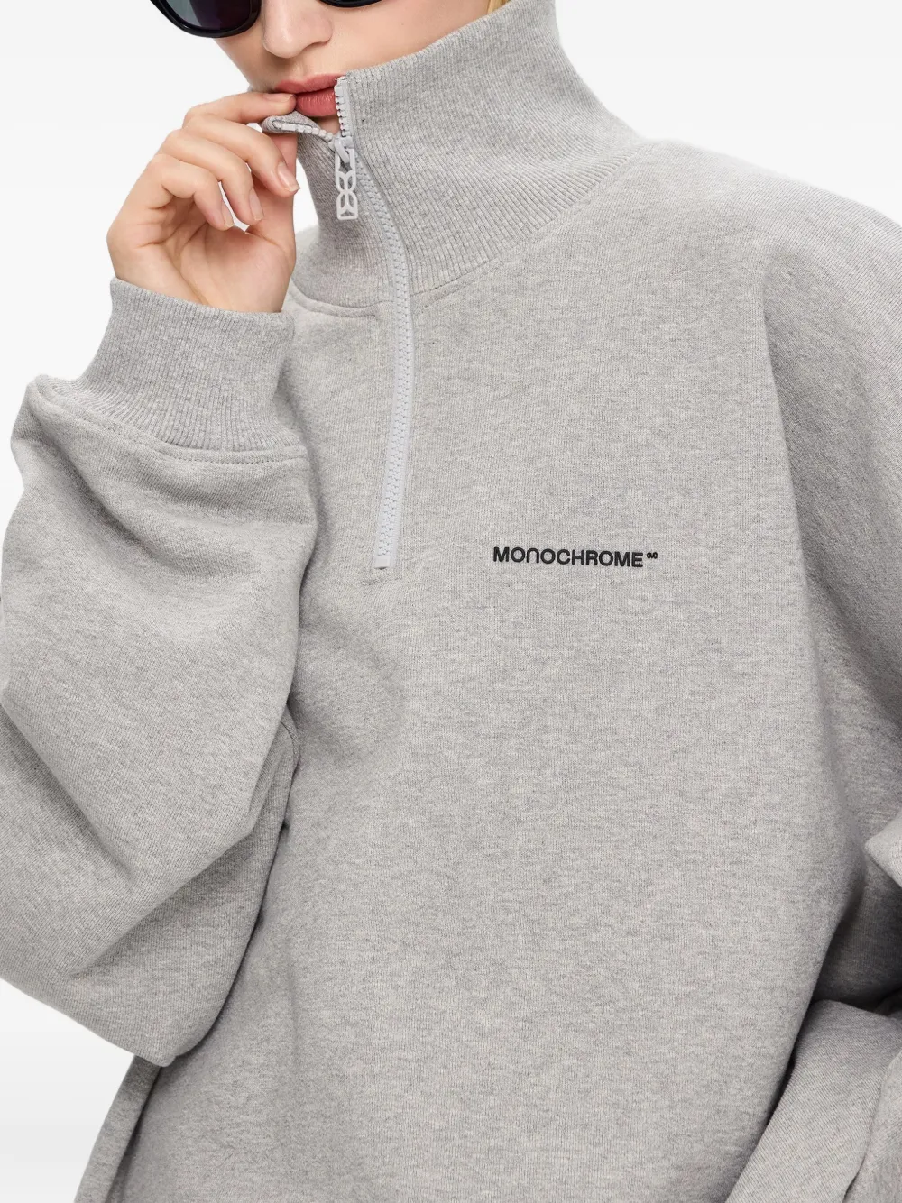 Monochrome Half-zip Cotton Sweatshirt In Gray