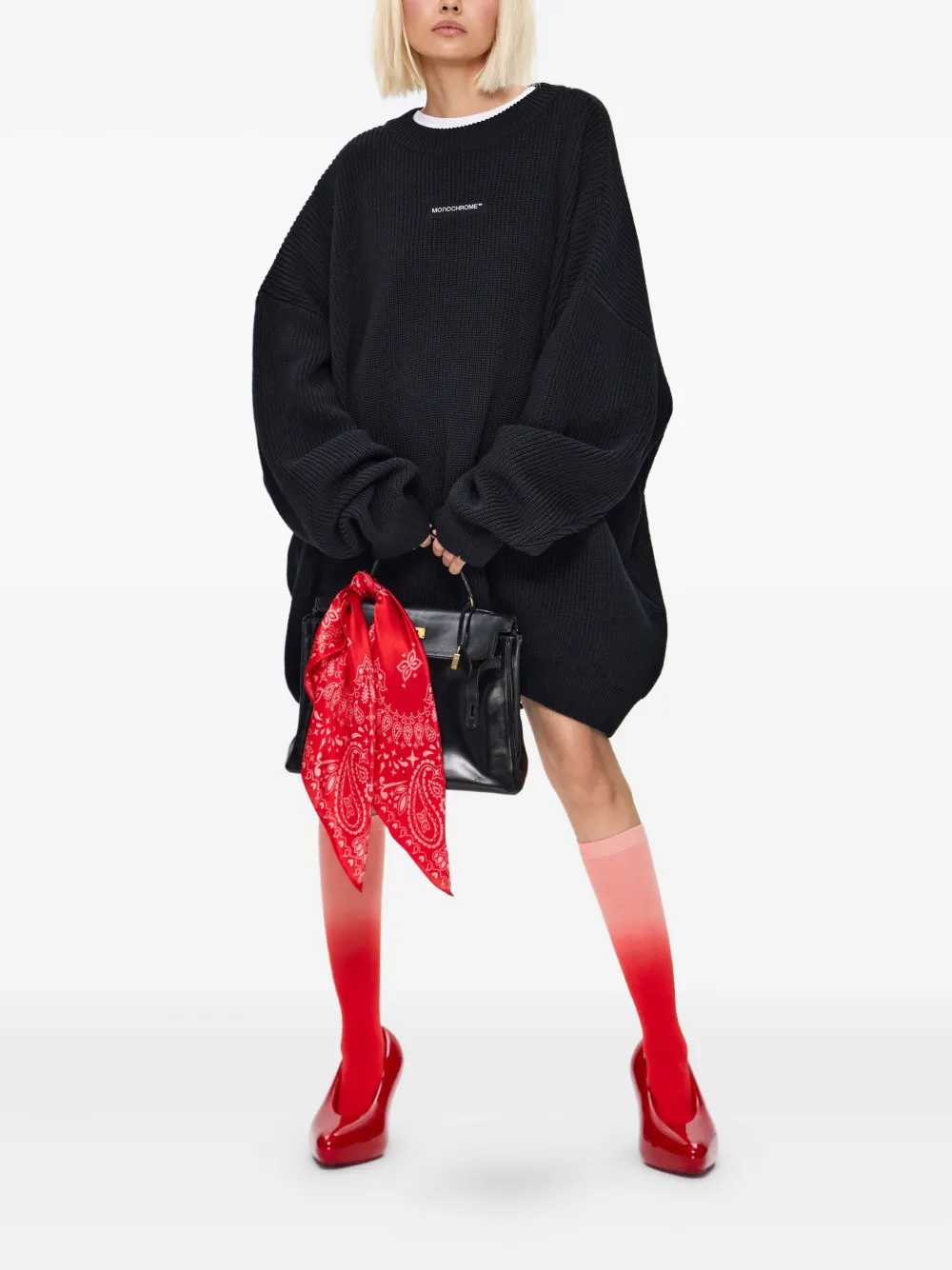 Monochrome Ribbed Cotton Sweater In Black