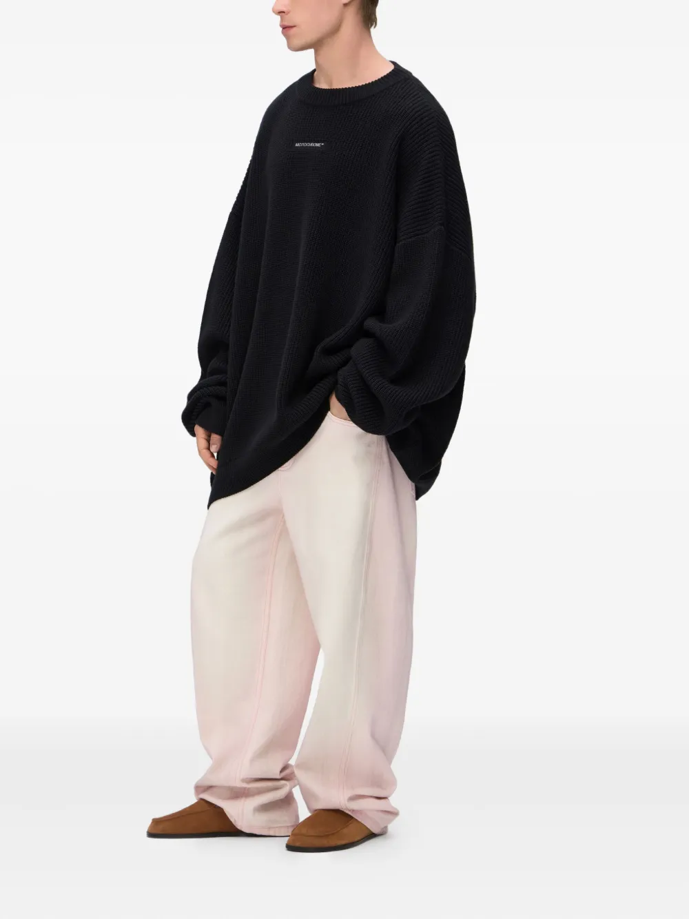 Monochrome Ribbed Cotton Sweater In Black