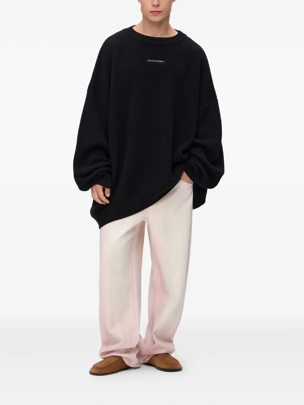 Monochrome Ribbed Cotton Sweater In Black