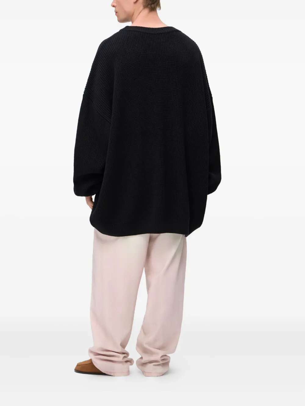Monochrome Ribbed Cotton Sweater In Black