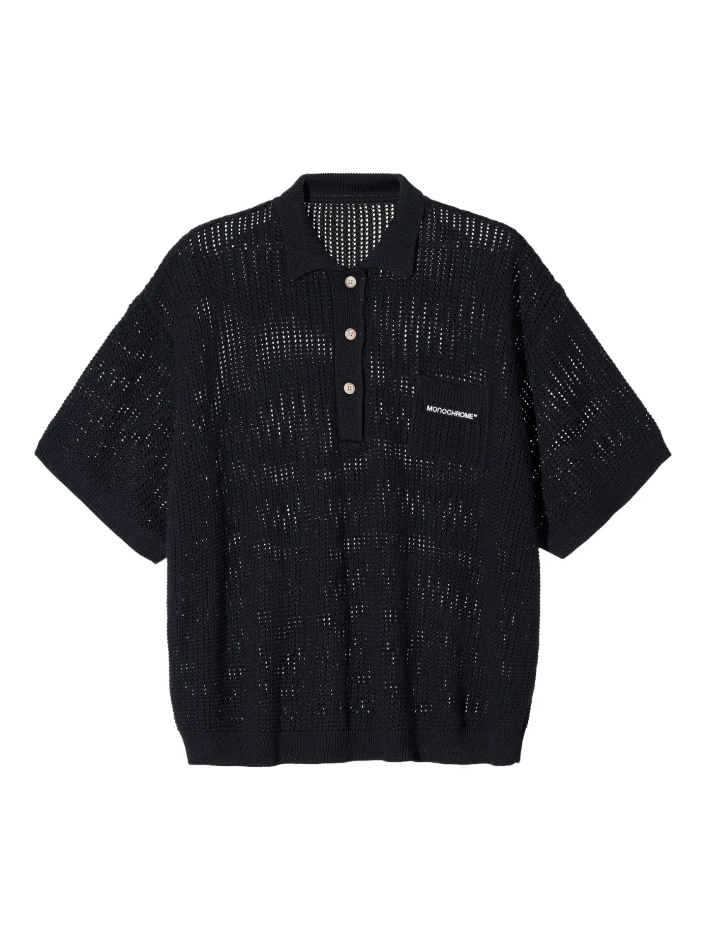 Monochrome Open-knit Polo Shirt In Black