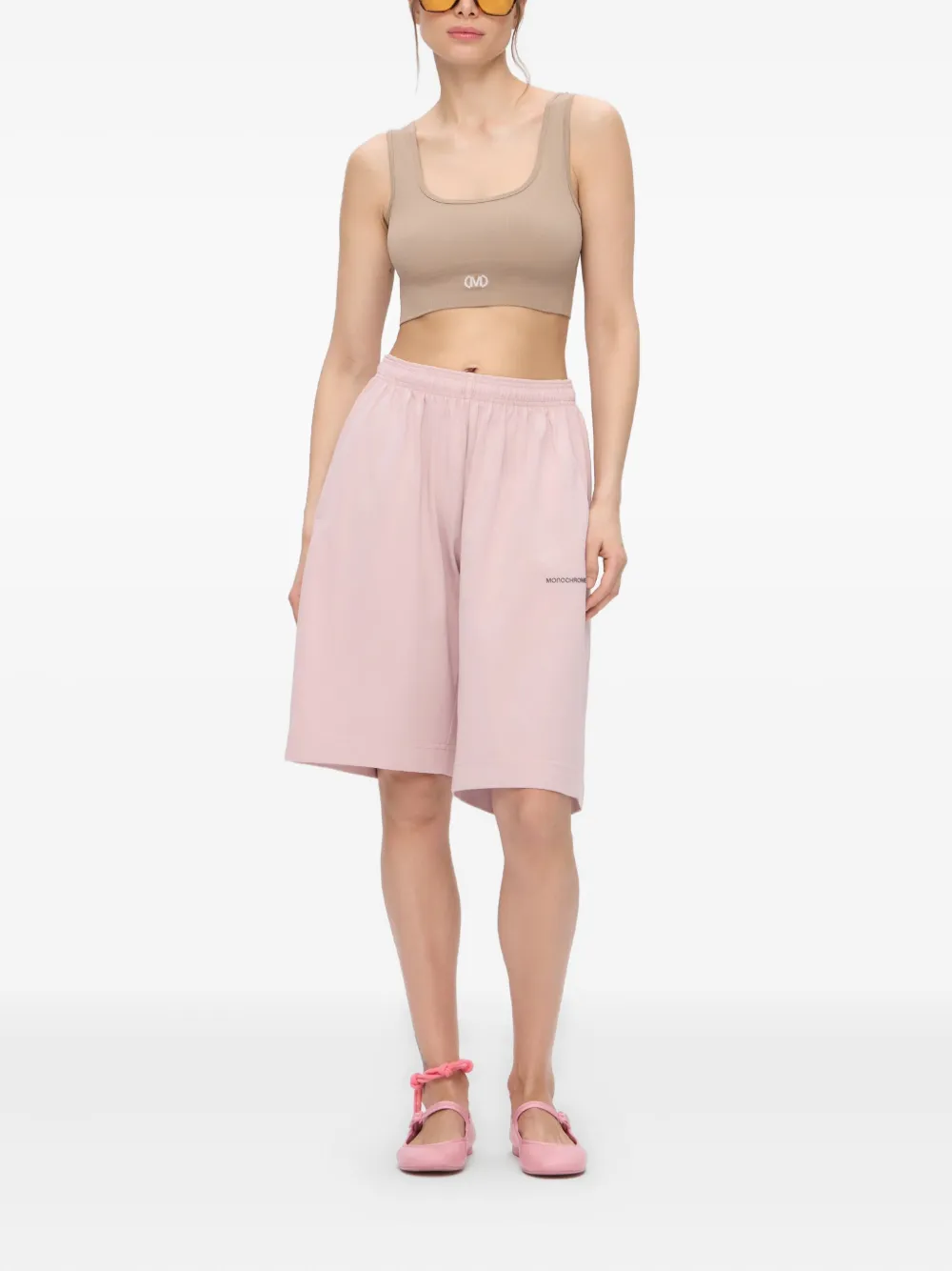 Monochrome Elastic-waistband Cotton Shorts In Pink