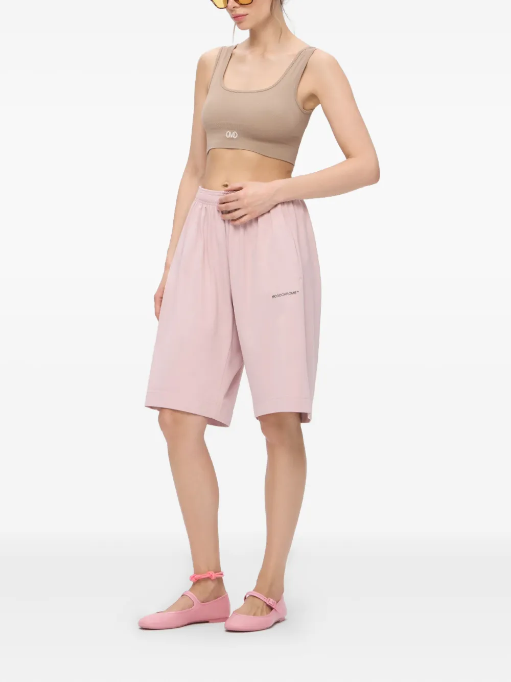 Monochrome Elastic-waistband Cotton Shorts In Pink
