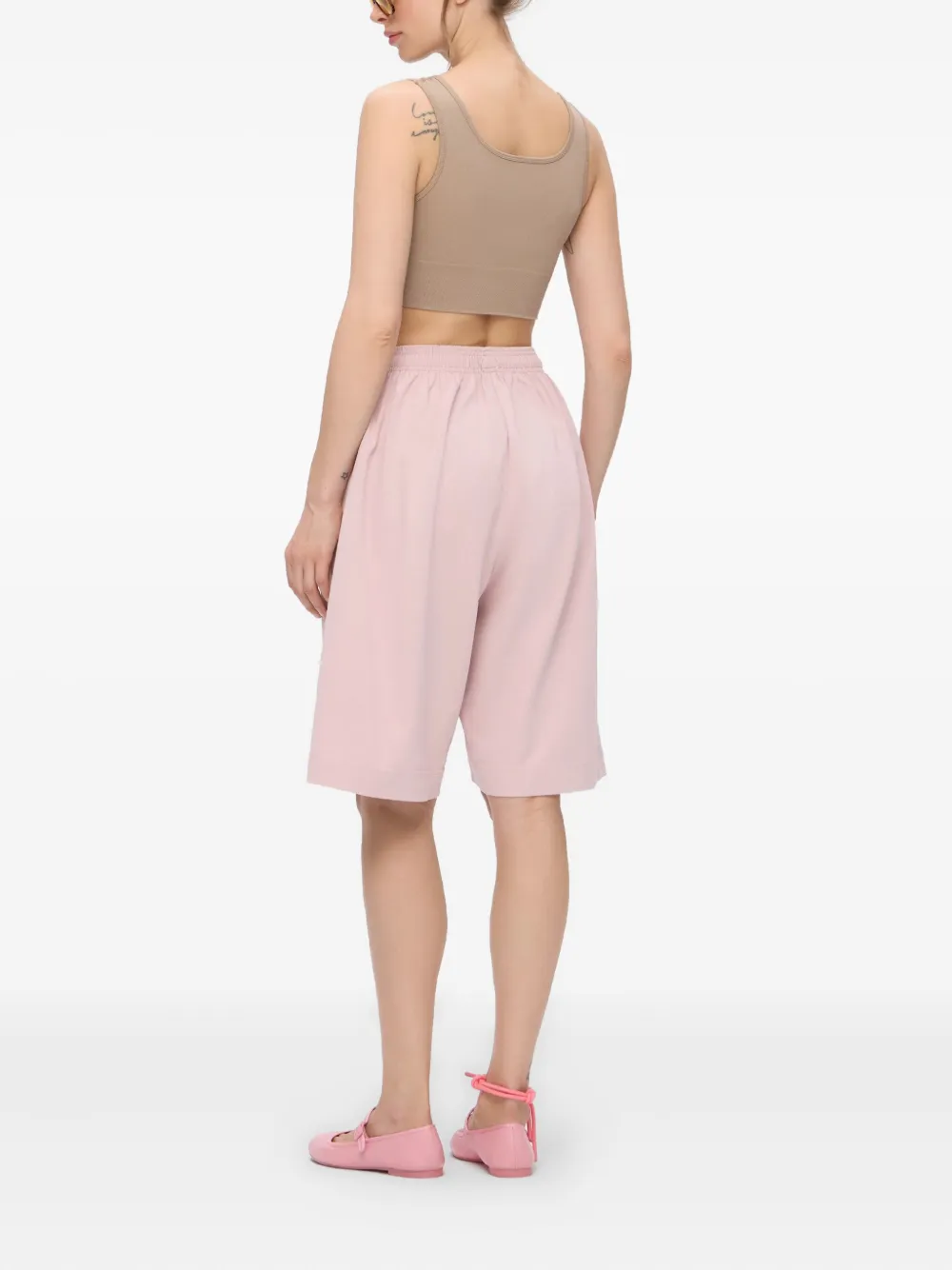 Monochrome Elastic-waistband Cotton Shorts In Pink