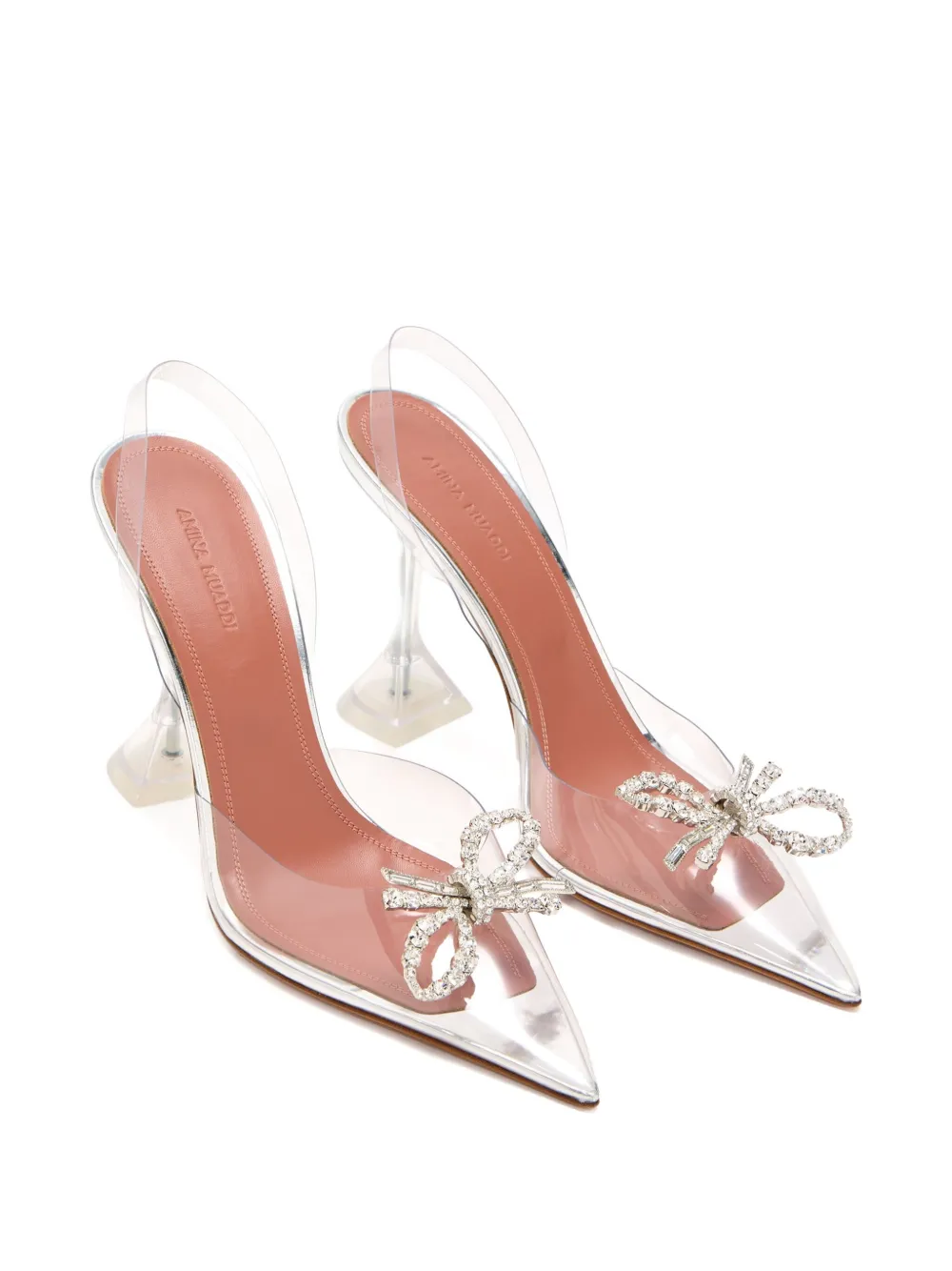 Amina Muaddi 95mm Rosie crystal-bow slingback pumps White