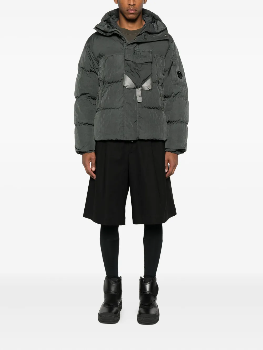 C.P. Company Lens-detail hooded puffer jacket Groen