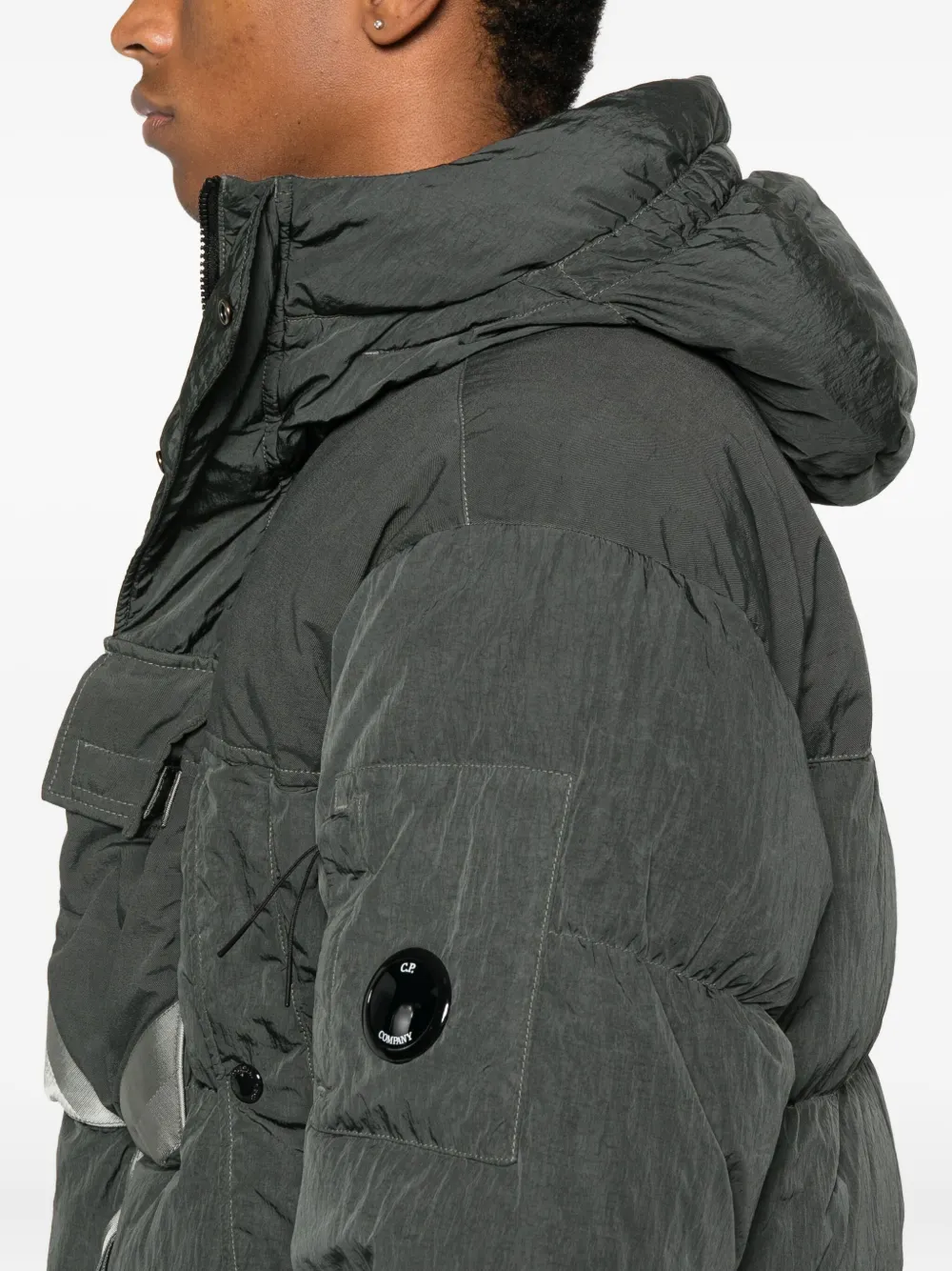 C.P. Company Lens-detail hooded puffer jacket Groen