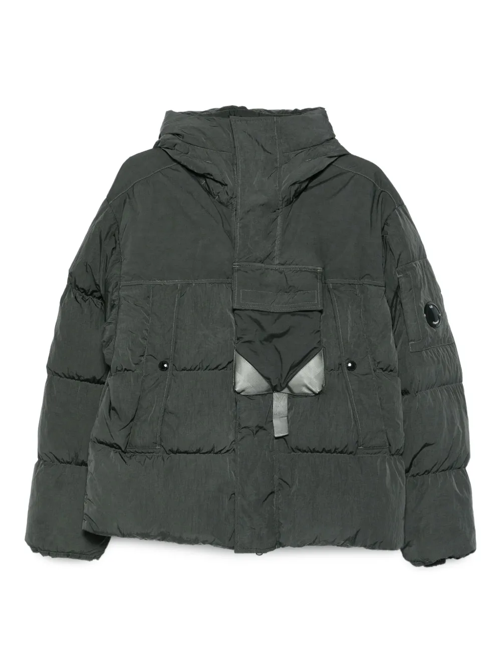 C.P. Company Lens-detail hooded puffer jacket Groen