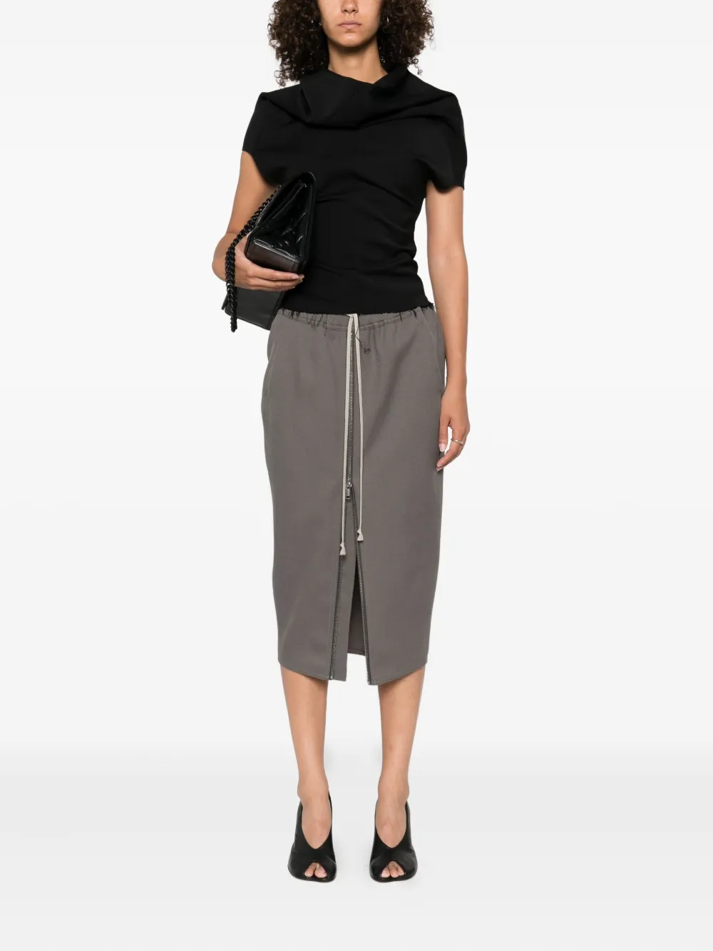 Rick Owens zip-front drawstring midi skirt Grijs
