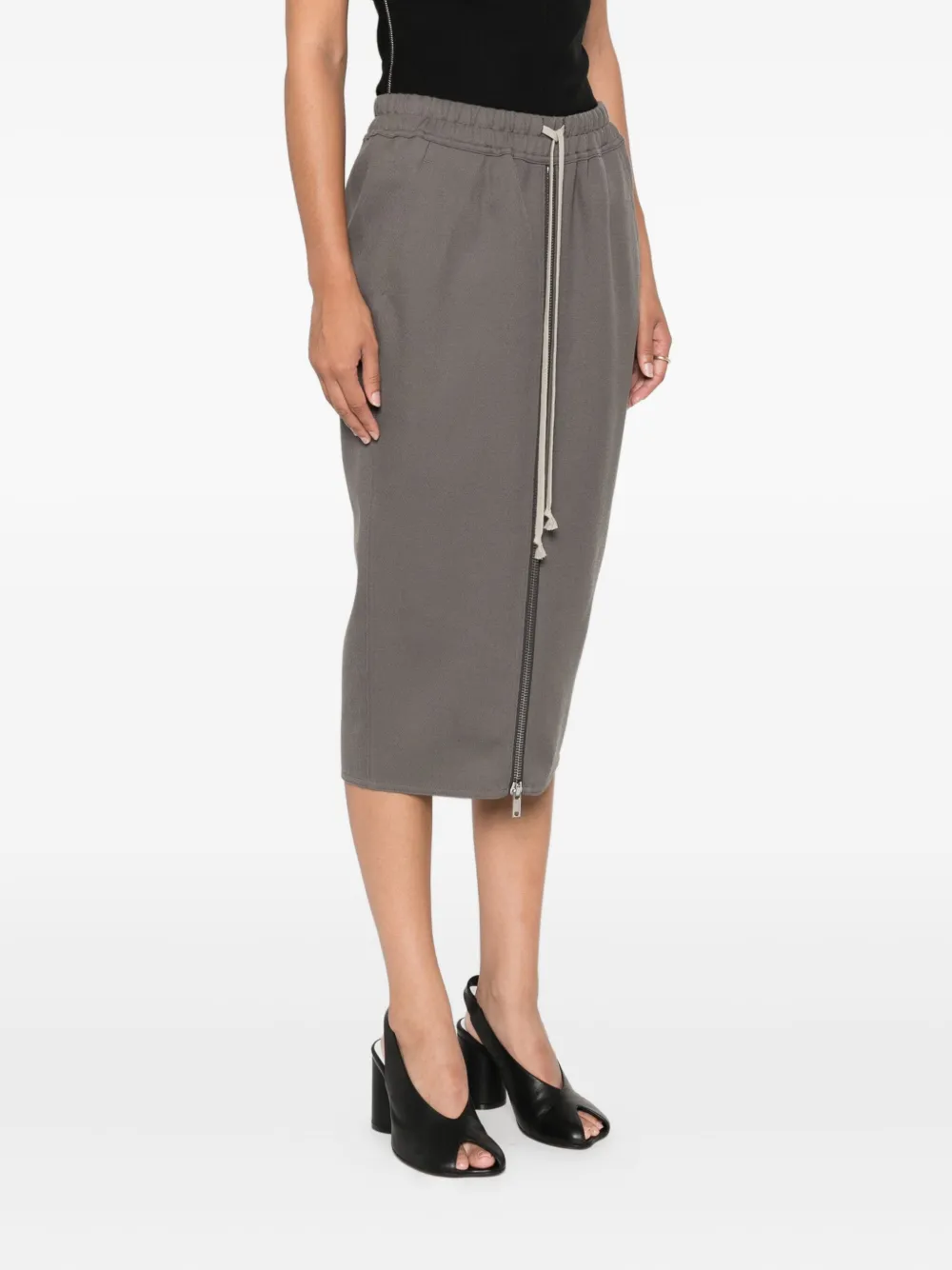 Rick Owens zip-front drawstring midi skirt Grijs
