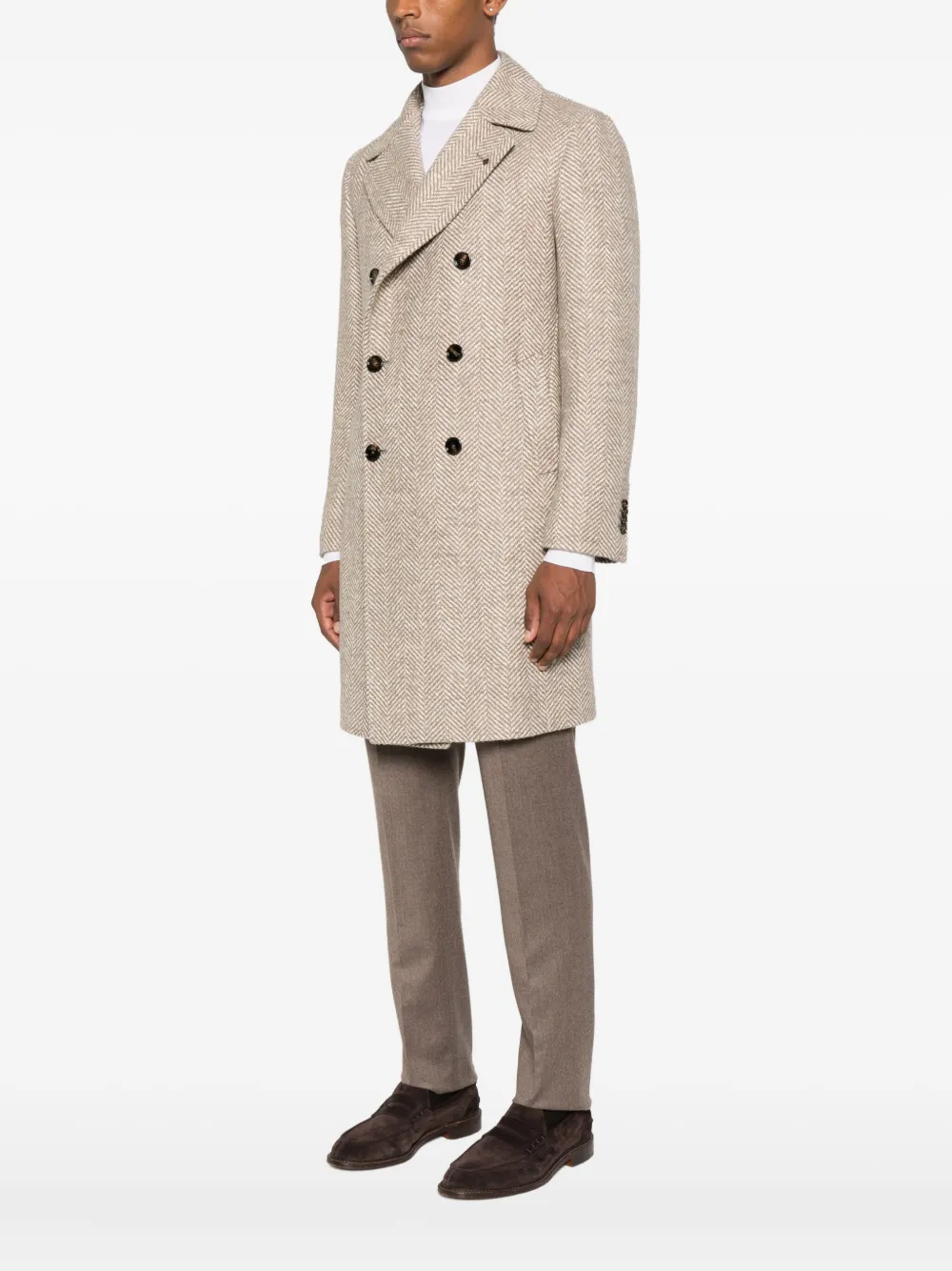 Tagliatore herringbone double-breasted coat Beige