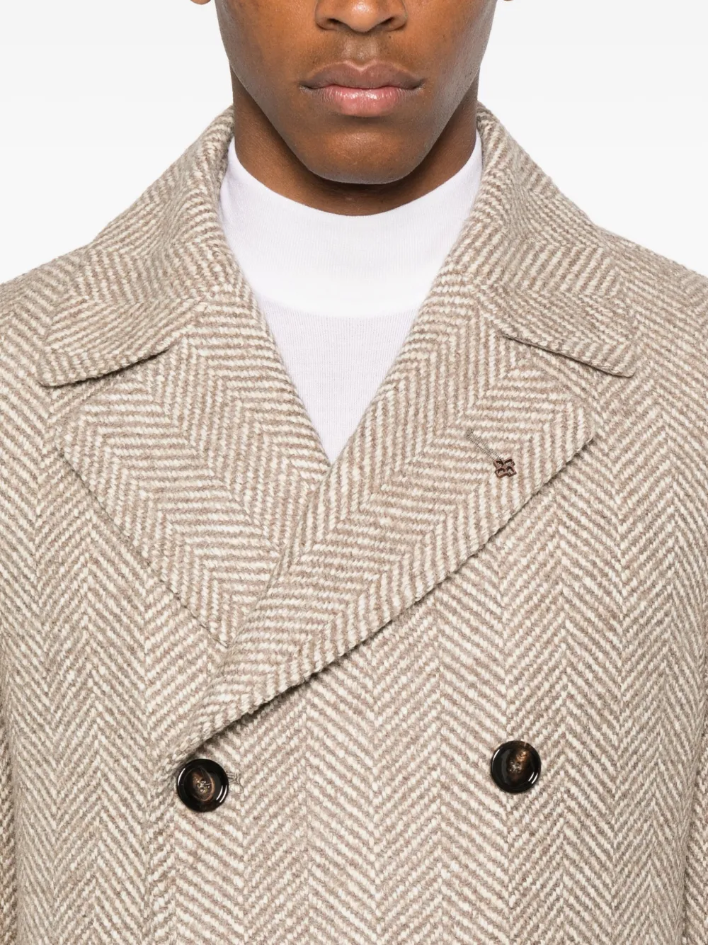 Tagliatore herringbone double-breasted coat Beige