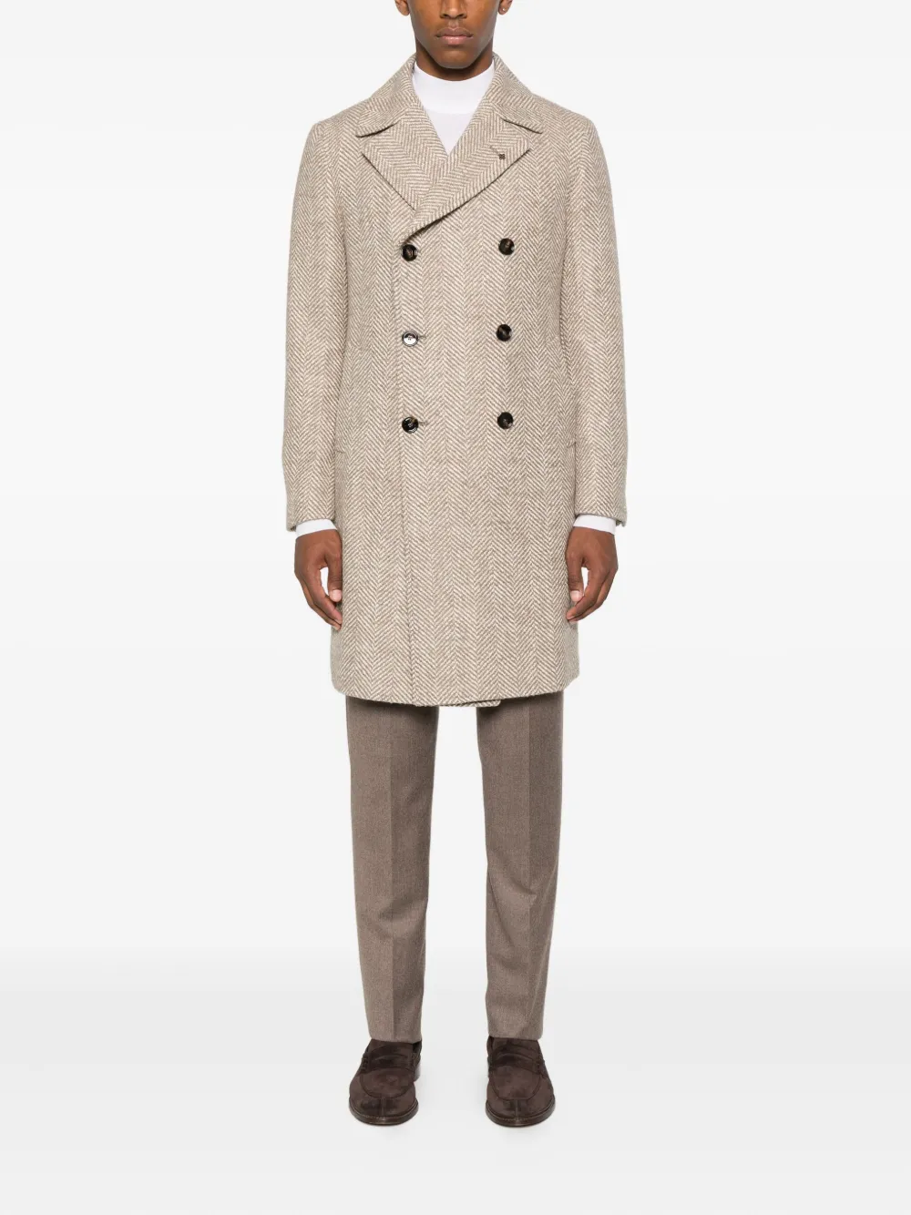 Tagliatore herringbone double-breasted coat Beige