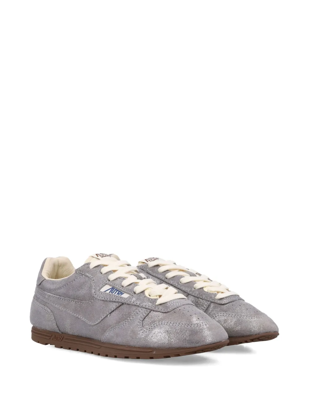 Autry Windspin metallic leren sneakers Zilver