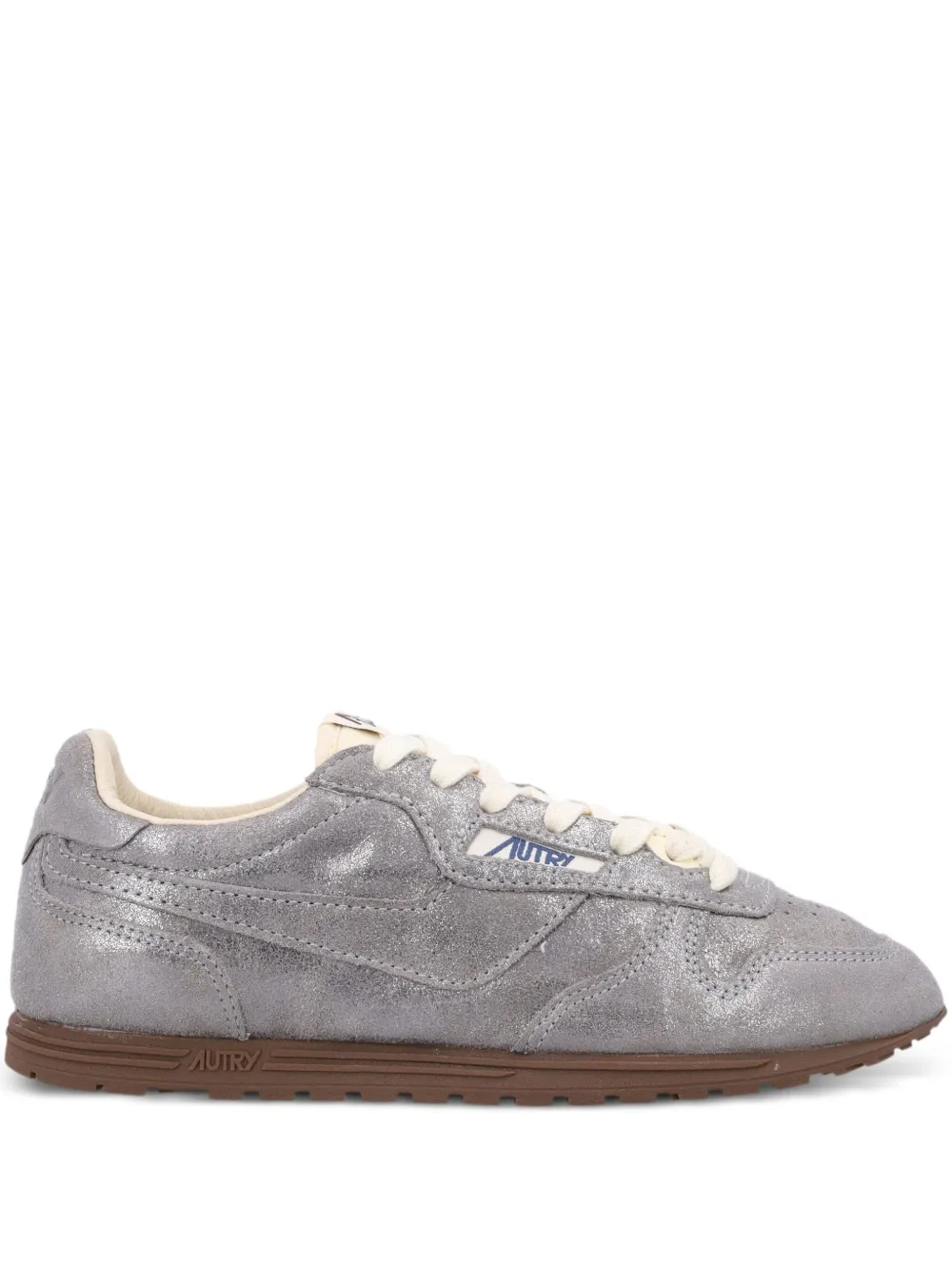 Autry Windspin metallic leren sneakers Zilver