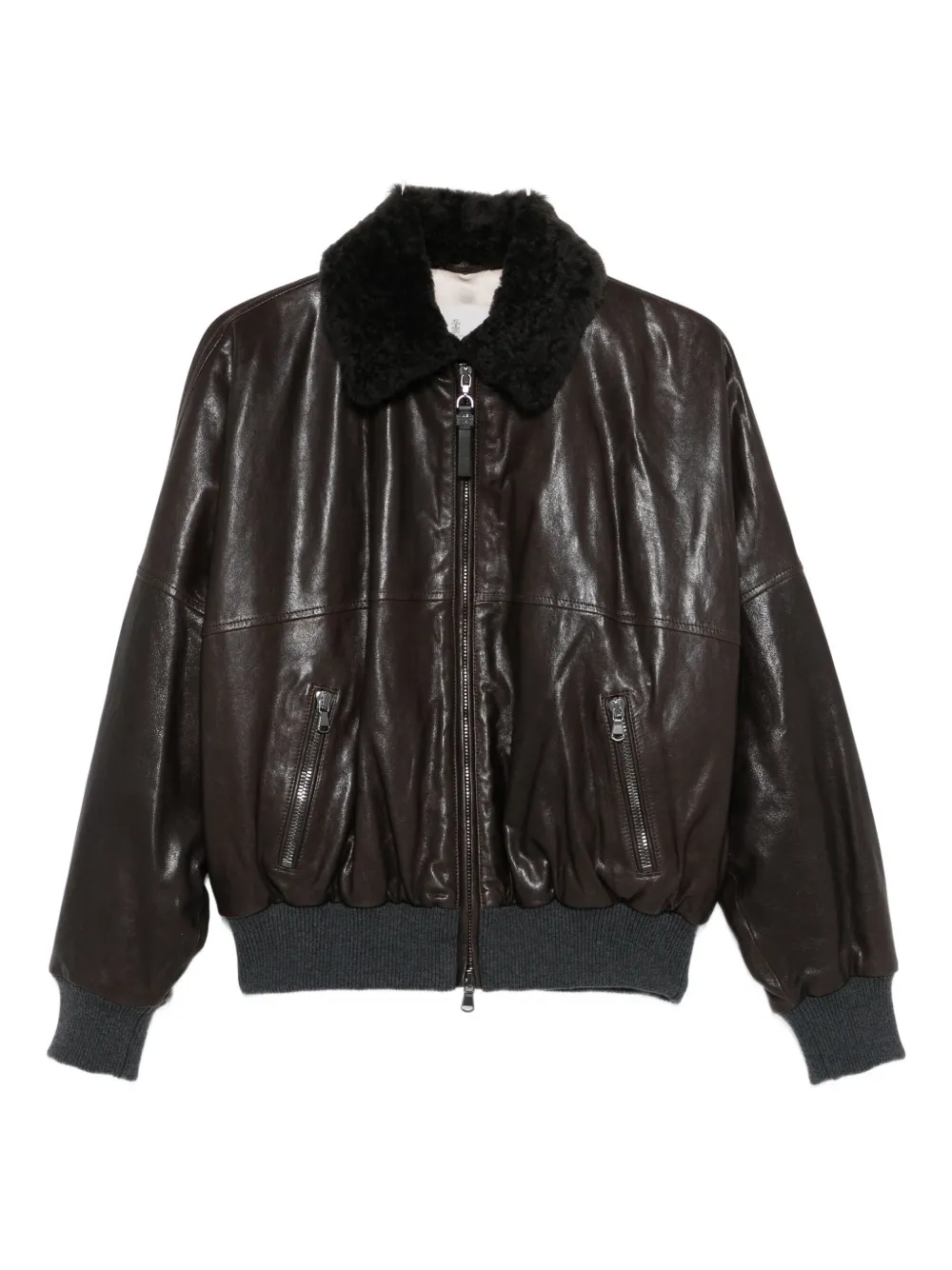 Brunello Cucinelli shearling-collar leather jacket Bruin