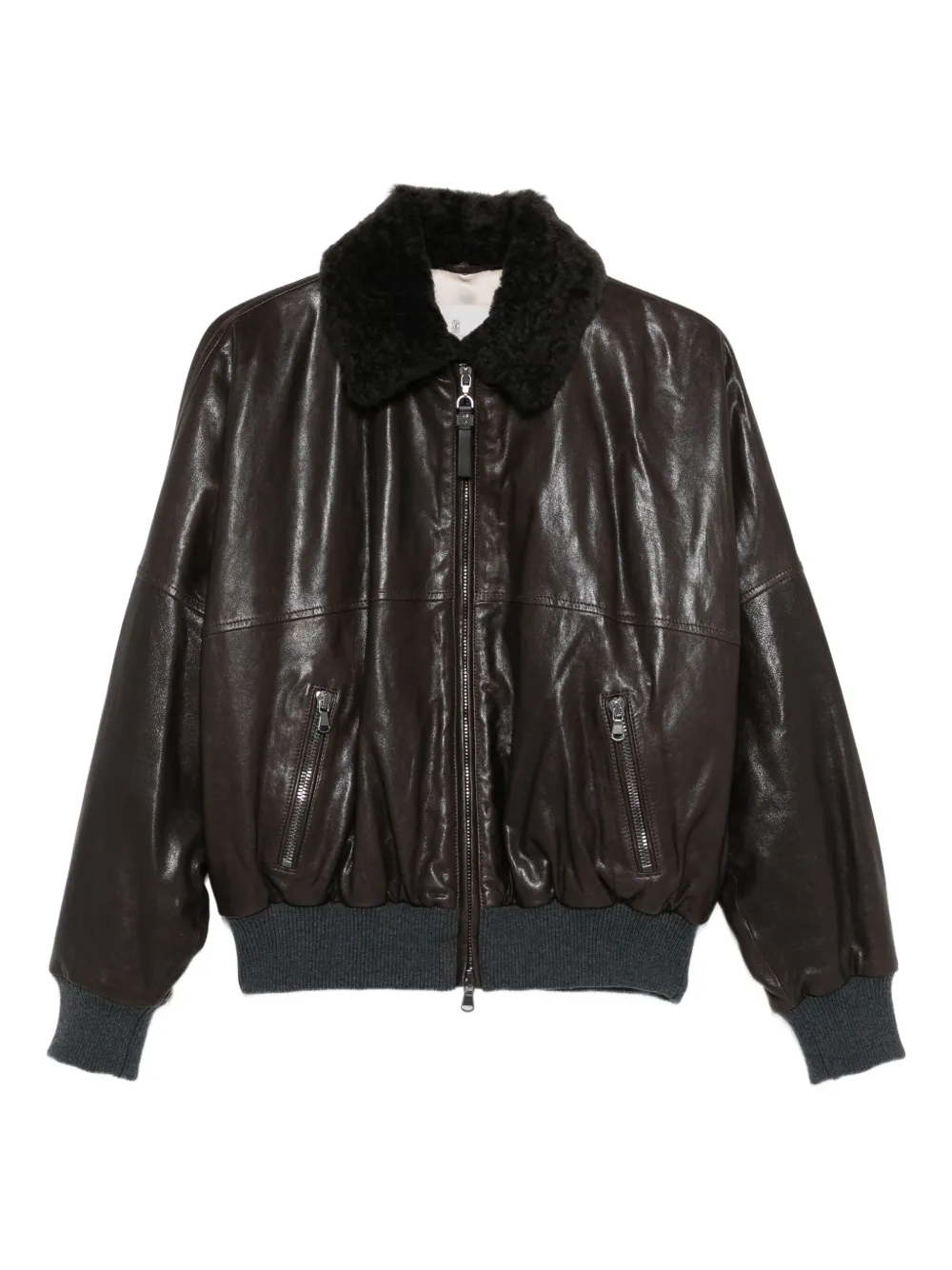 Brunello Cucinelli shearling-collar leather jacket Bruin