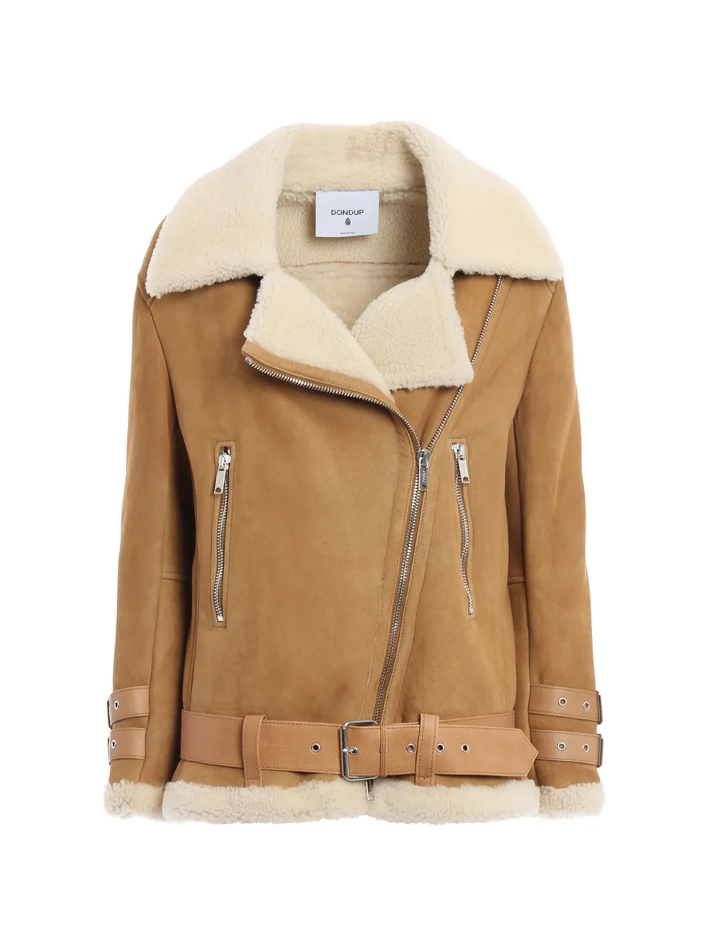 DONDUP shearling belted leather jacket - Marrone