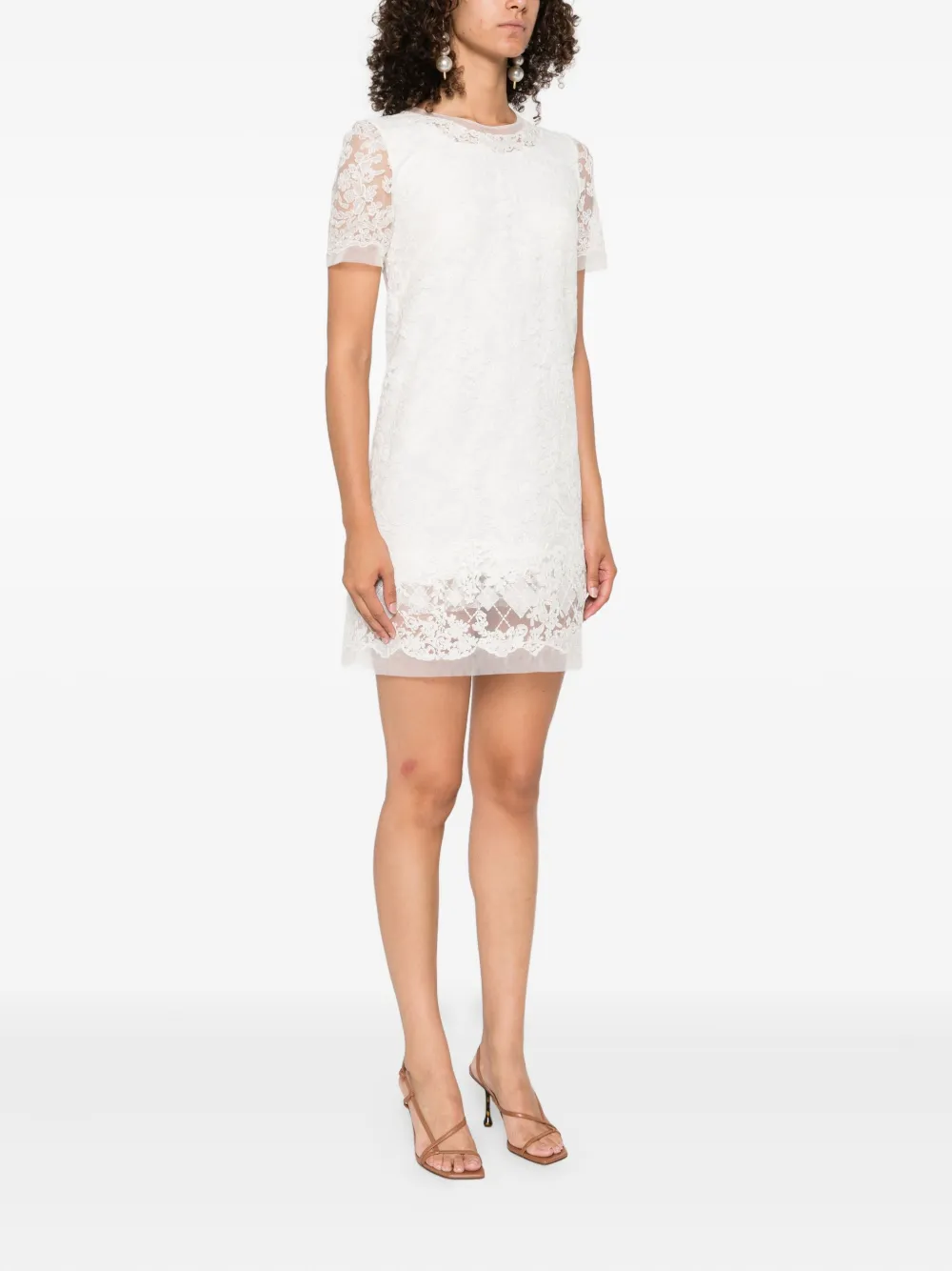 Ermanno Scervino lace-trimmed short-sleeved dress Wit