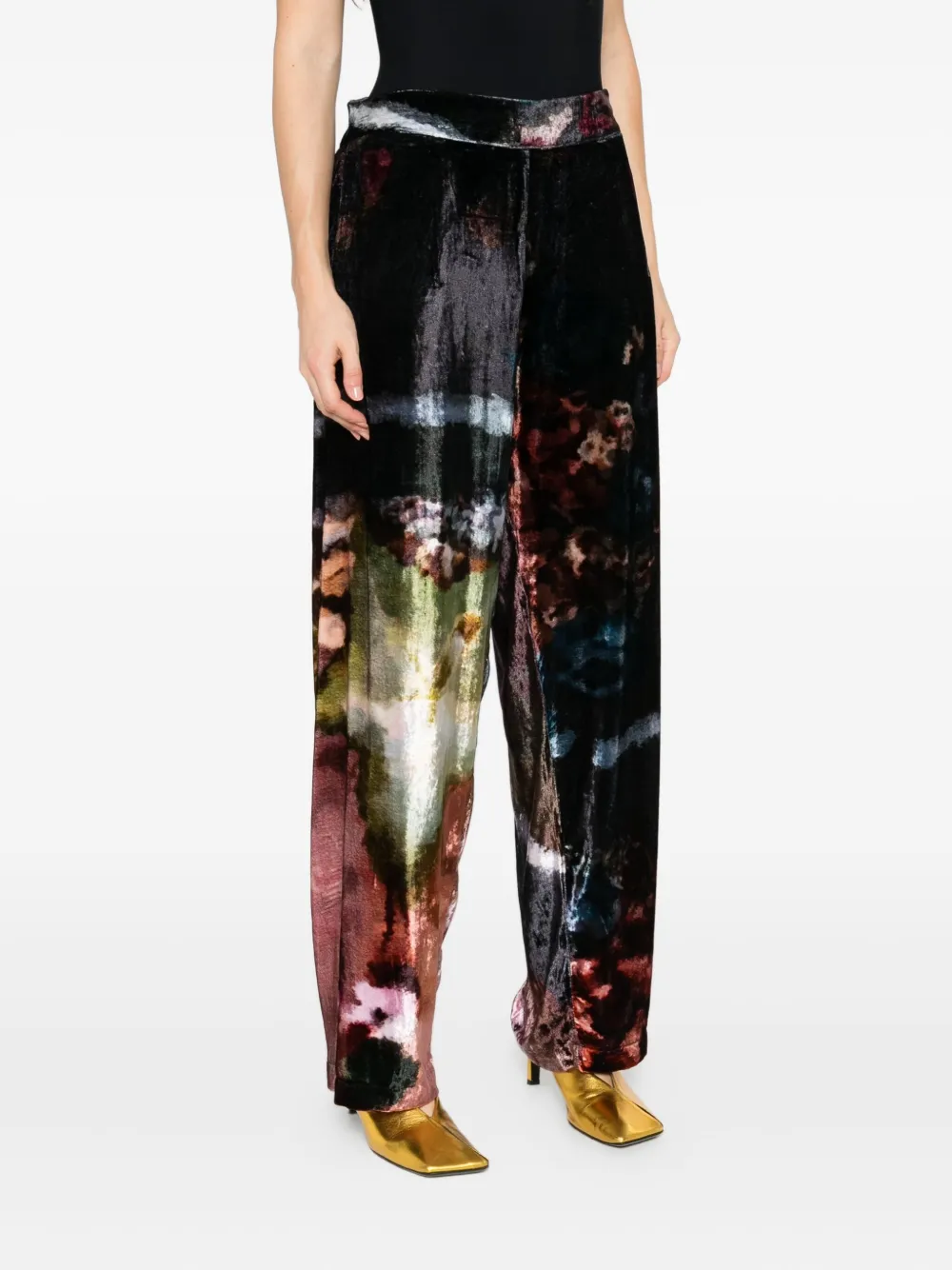 Yavi Silk Velvet Tie-dye Trousers In Multi