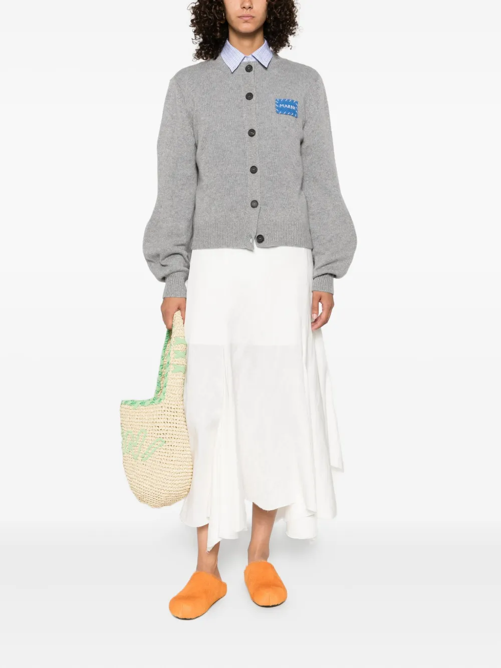 Marni button-fastening logo-patch cardigan Grijs