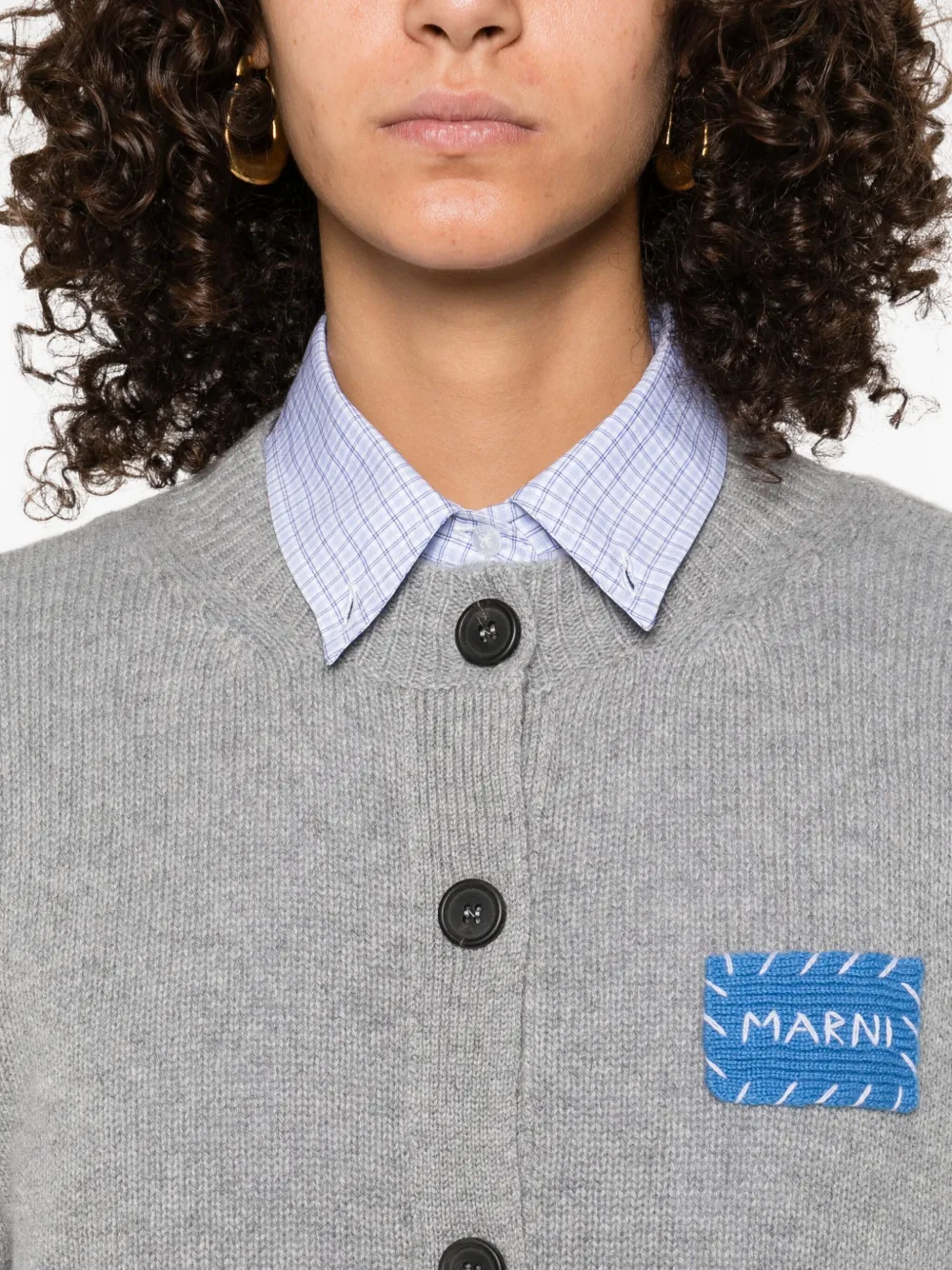 Marni button-fastening logo-patch cardigan Grijs