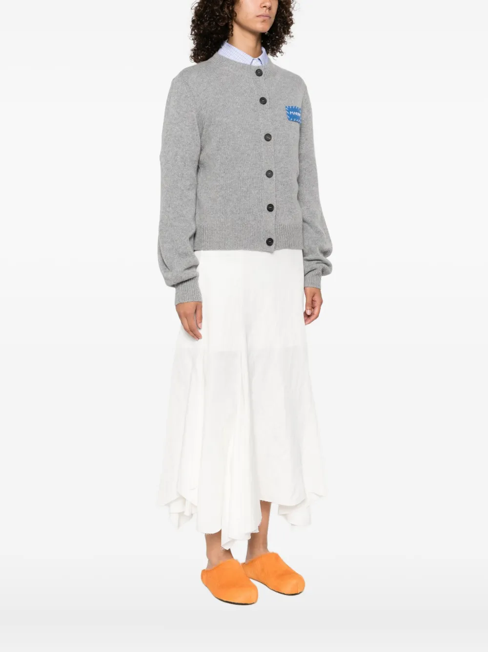 Marni button-fastening logo-patch cardigan Grijs