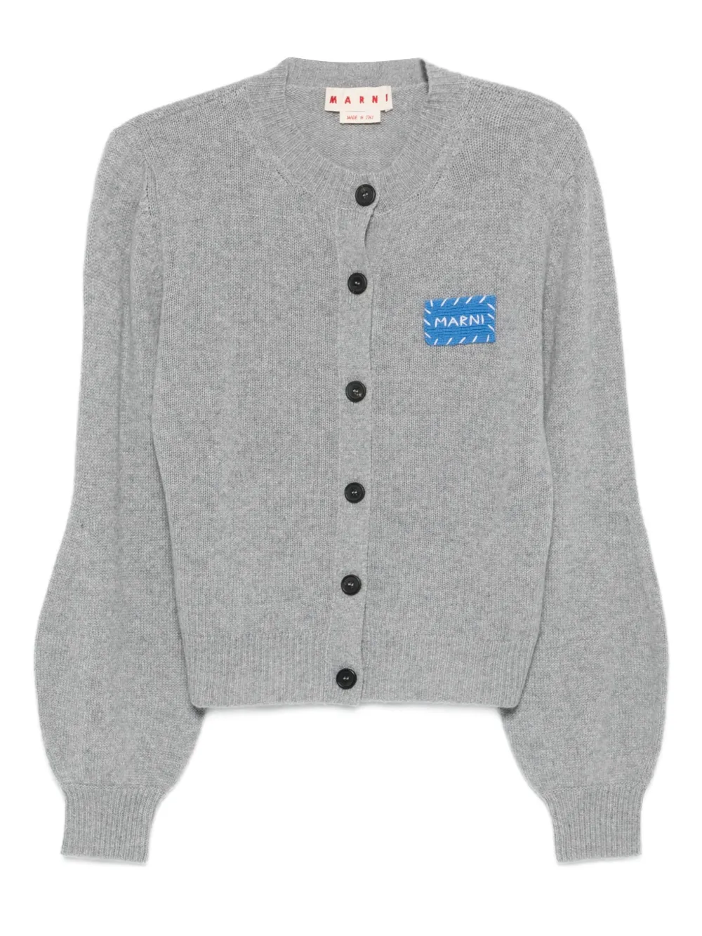 Marni button-fastening logo-patch cardigan Grijs