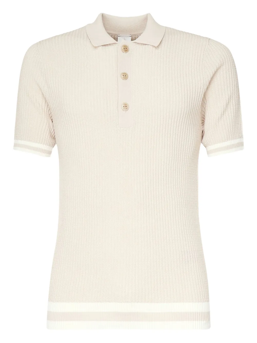 Eleventy Ribebreid poloshirt met knoop Beige