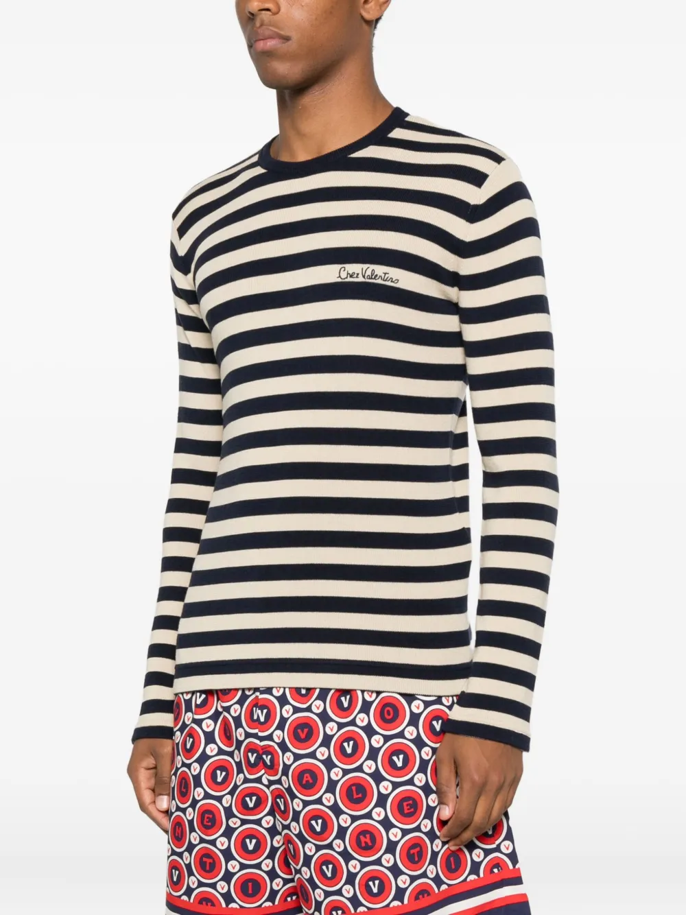 Valentino Garavani striped long-sleeve sweater Beige