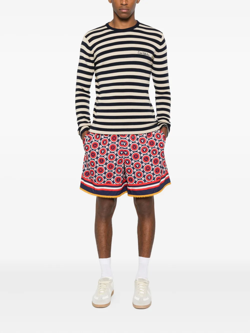 Valentino Garavani striped long-sleeve sweater Beige