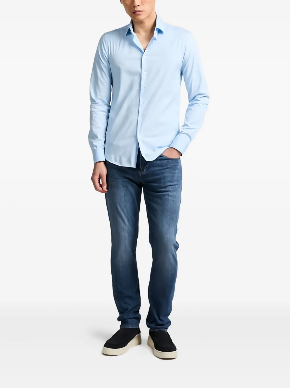Calvin Klein Long-sleeve Button-down Shirt In Blue