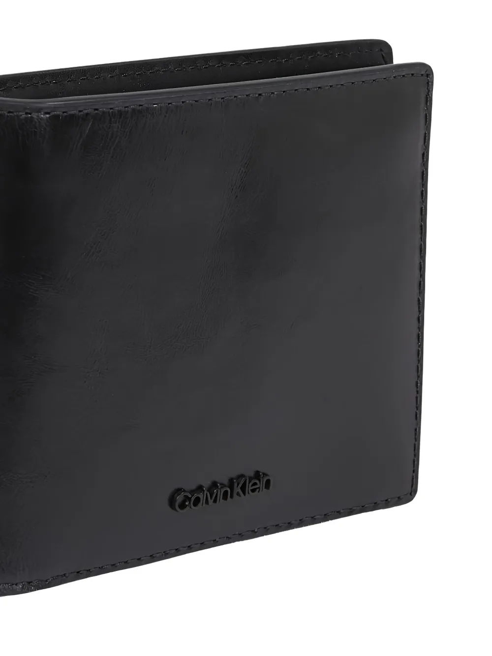 Calvin Klein Leren portemonnee met logoplakkaat Zwart