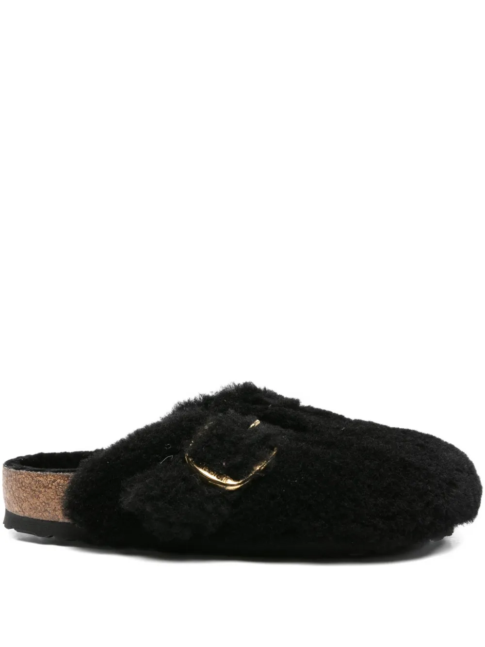 Birkenstock Boston Shearling Buckle Mules In Black