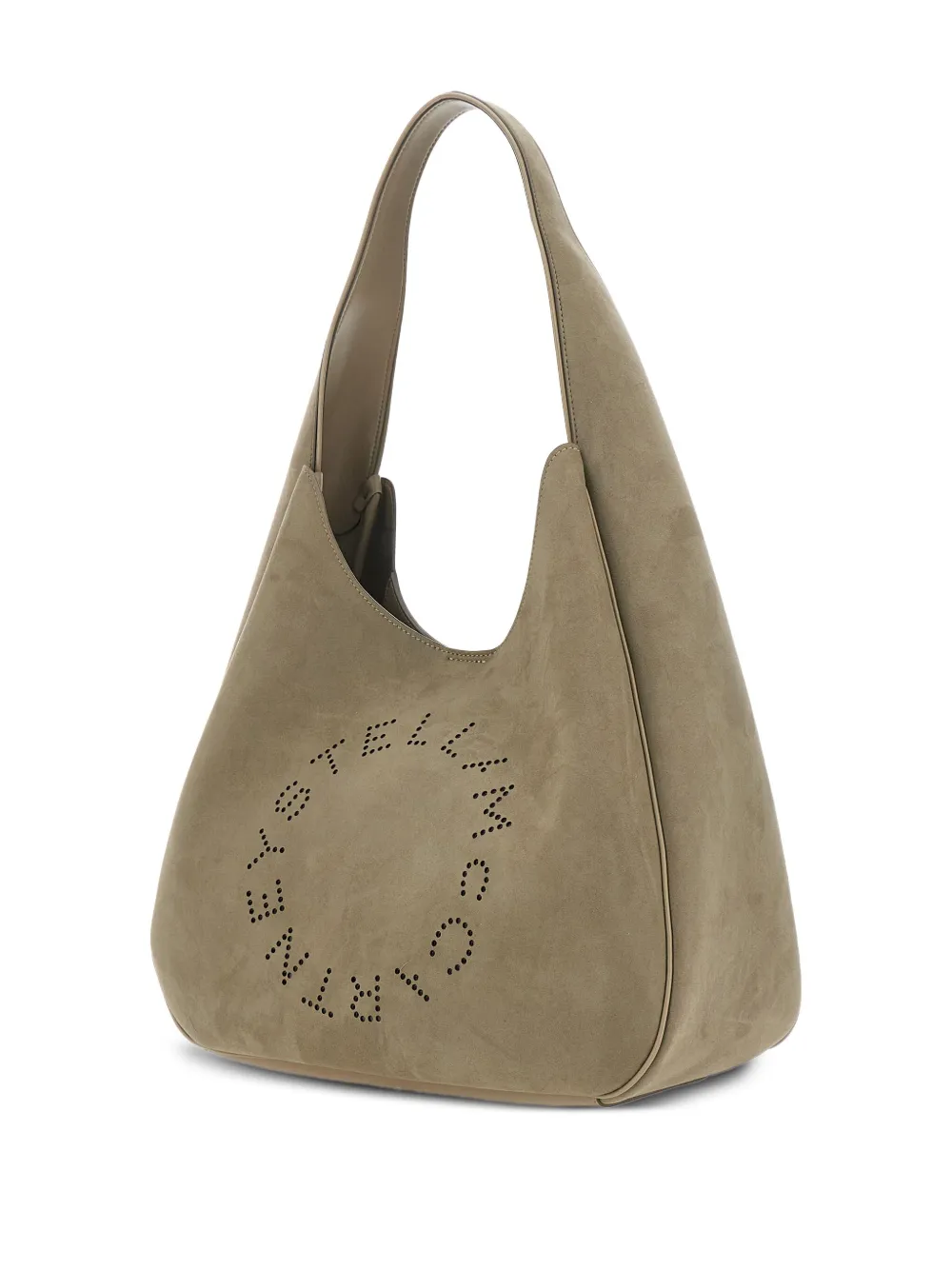 Stella McCartney Grote suède schoudertas met geperforeerd logo Beige
