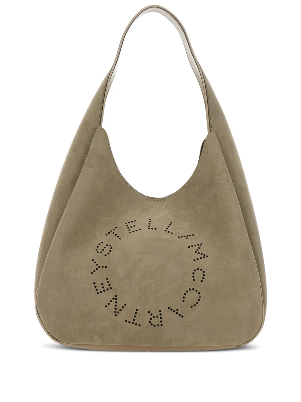 Stella McCartney Grote suède schoudertas met geperforeerd logo Beige
