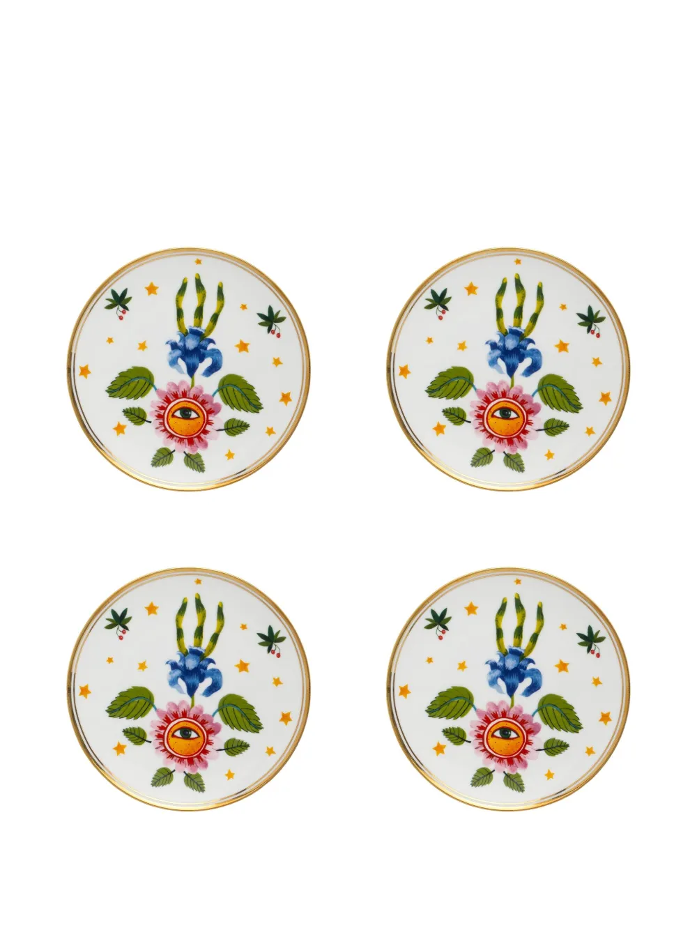 Bitossi Home Eye-flower Plates (set Of Four) In White