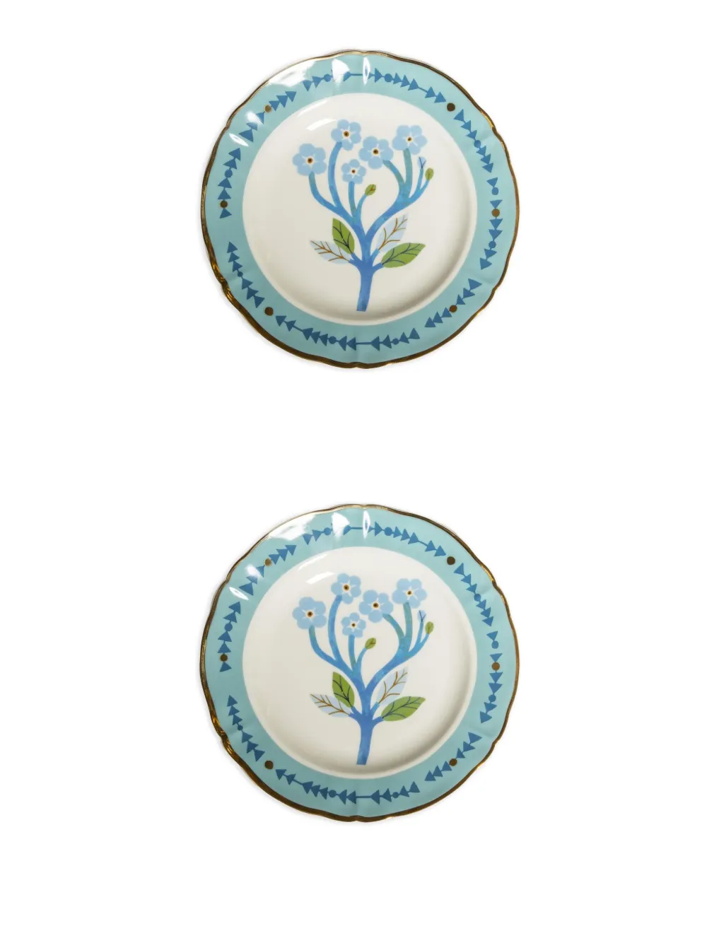Bitossi Home Floral-print Gold-tone Rim Plates (set Of Two) In Blue