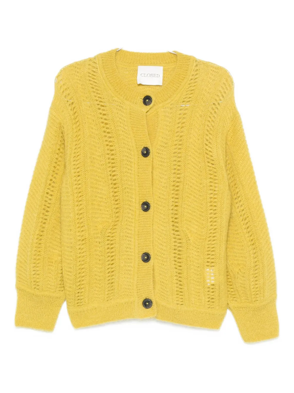 Closed Cable-knit Cardigan In Yellow