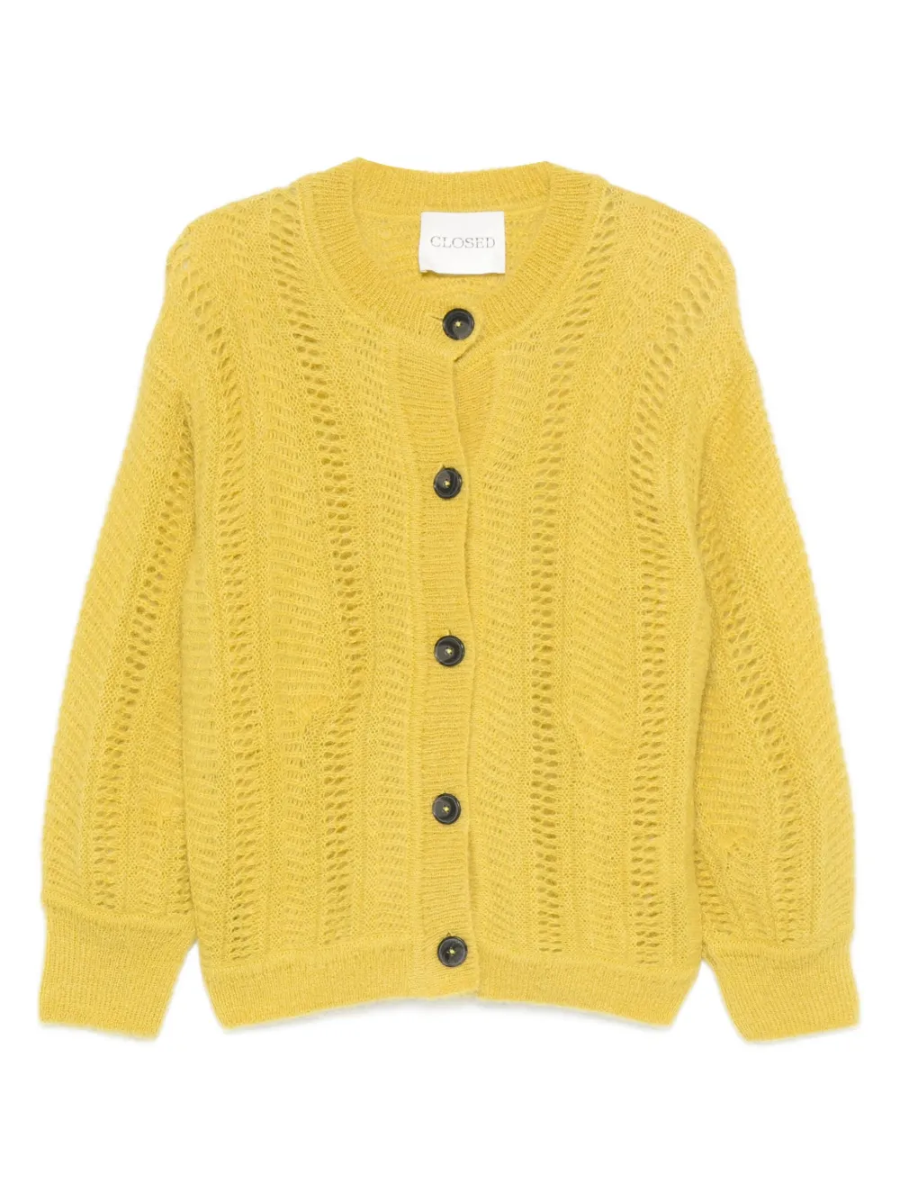 Closed Kabelgebreid vest Geel